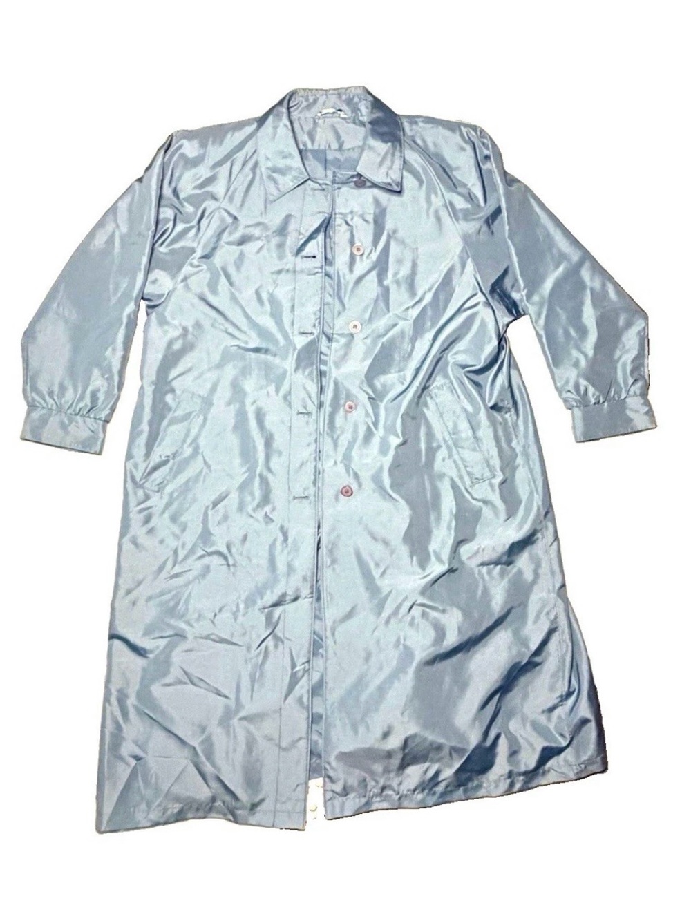 Forecaster of Boston Men's Blue Long Trench Coat Button Front Hood Size  15/16